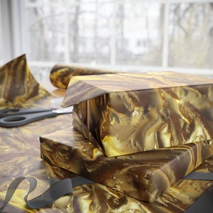 Golden Wrapping Paper Roll Christmas Gift, Holiday Gift Wrappings, Abstract Gold Paper Festive Birthday Present Gift Wrapping Sheets