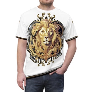 Majestic Lion T-Shirt, Unisex Tee Shirt, Golden Lion Print T-Shirt, White Unisex T-Shirt, Animal Print Tee Shirt, Casual Wear T-shirt