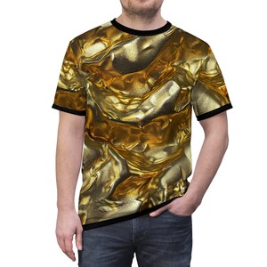 Gold Print T-Shirt, Unisex Tee Shirt, Crumpled Gold T-Shirt, Gold Foil Print Tee shirt, Unisex T-Shirt, Summer Tee Shirt | X3337