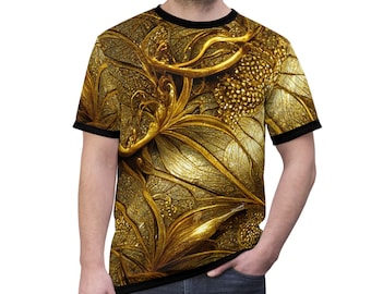 Gold Foil Print T-Shirt, Unisex Tee Shirt, Decorative Gold T-Shirt, Unisex T-Shirt, Gold Print Tee Shirt, Gold Pattern T-Shirt | X3336