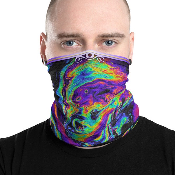 Iridescent Neck Gaiter, Abstract Face Mask, Cloth Face Cover, Marbled Neck Tube - 11315B