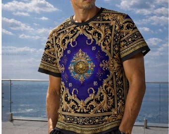Regal Gold Cotton T-Shirt, Unisex Cotton Tee, Casual Wear Summer Top, Ornate Baroque T-Shirt, Streetwear Shirt, Everyday Tee | 104957