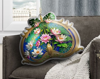 Water Lilies Floral Pillow Custom Shape Cushion Floral Print Shape Pillows in 4 Sizes | X3374