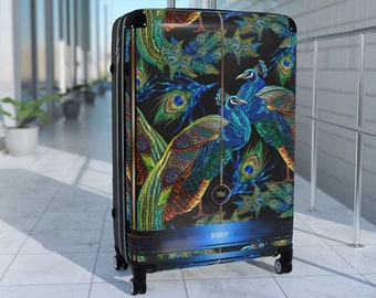 Blue Peacocks Suitcase 3 Sizes Carry-on Suitcase Peacock Print Luggage Hard Shell Suitcase Gift for Peacock Lovers