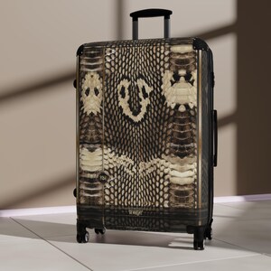 Snake Python Print Suitcase, Exotic Adventure Gear, Hard Shell Carry-on, Snake Pattern Luggage, Reptile Print Jetsetters Travel Bag | 11223