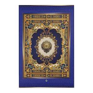 Royal Blue Area Rug, Baroque Blue Carpet, Printed Area Rug, Bedroom Carpet, Chenille Area Rug, Ornate Blue Carpet