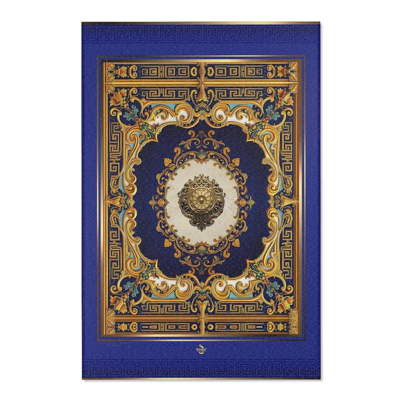 Royal Blue Area Rug, Baroque Blue Carpet, Printed Area Rug, Bedroom Carpet, Chenille Area Rug, Ornate Blue Carpet