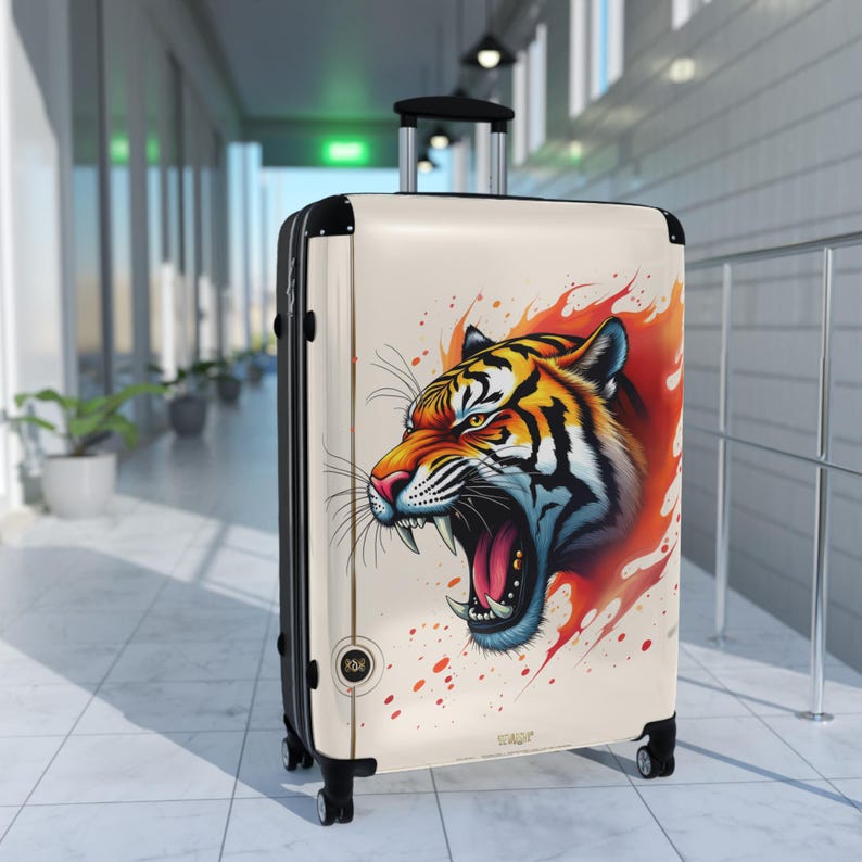 Koffer brullende tijger, handbagage, bagage met wilde dierenkunst, jetsetter-reistas, reizigersaccessoire, bagage met tijgerprint | 003 afbeelding 2