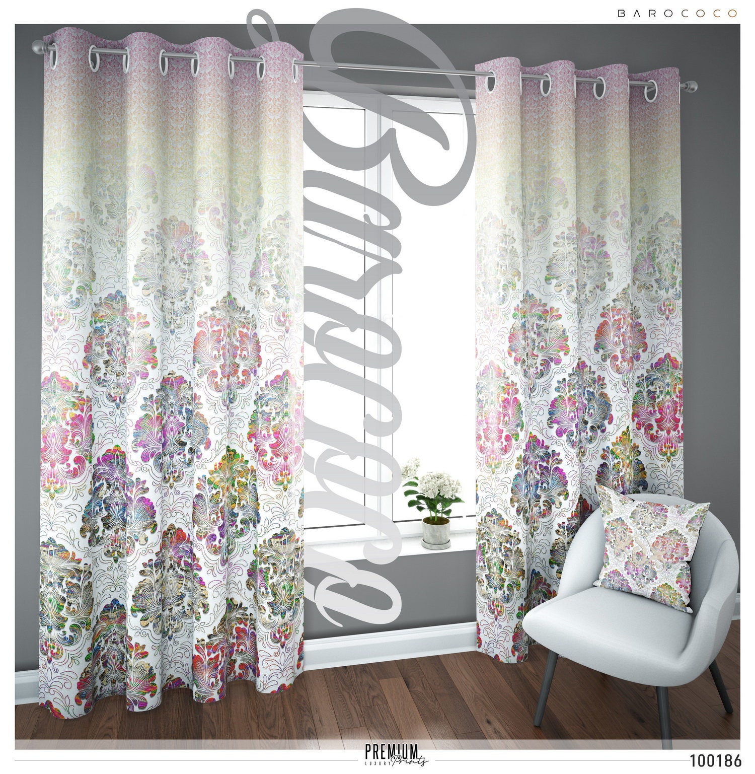 Baroque White Damask Pattern PREMIUM Curtain Panel. Available Etsy