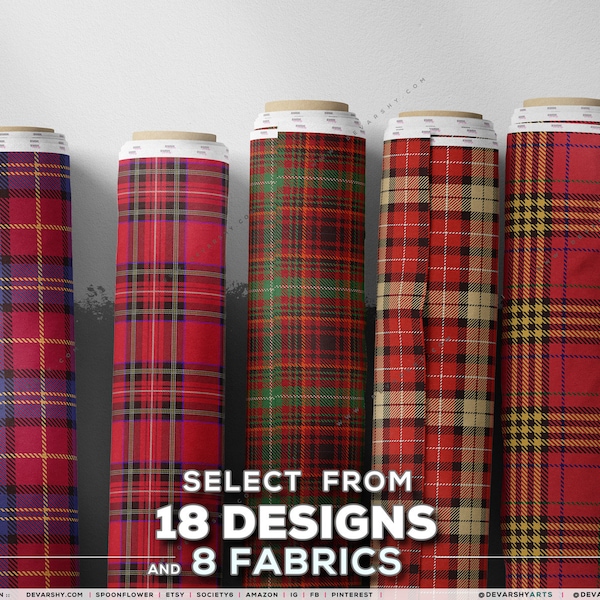 Red Tartan Apparel Fabric 3m+ | 8 Fabric Options | 18 Designs. Plaid Fabric by the yard | 078