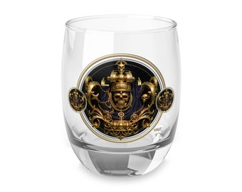 Royal Skull Print Glass, Premium Whiskey Glass, Bar Drinkware Glass, Party Whiskey Glass, Luxury Glassware, Gothic Whiskey Glass | X3431