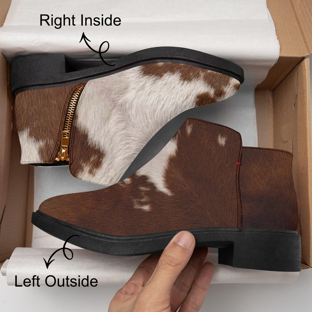 Cow Print Boots, Suede Chukka Boots, Cowhide Zipper Boots