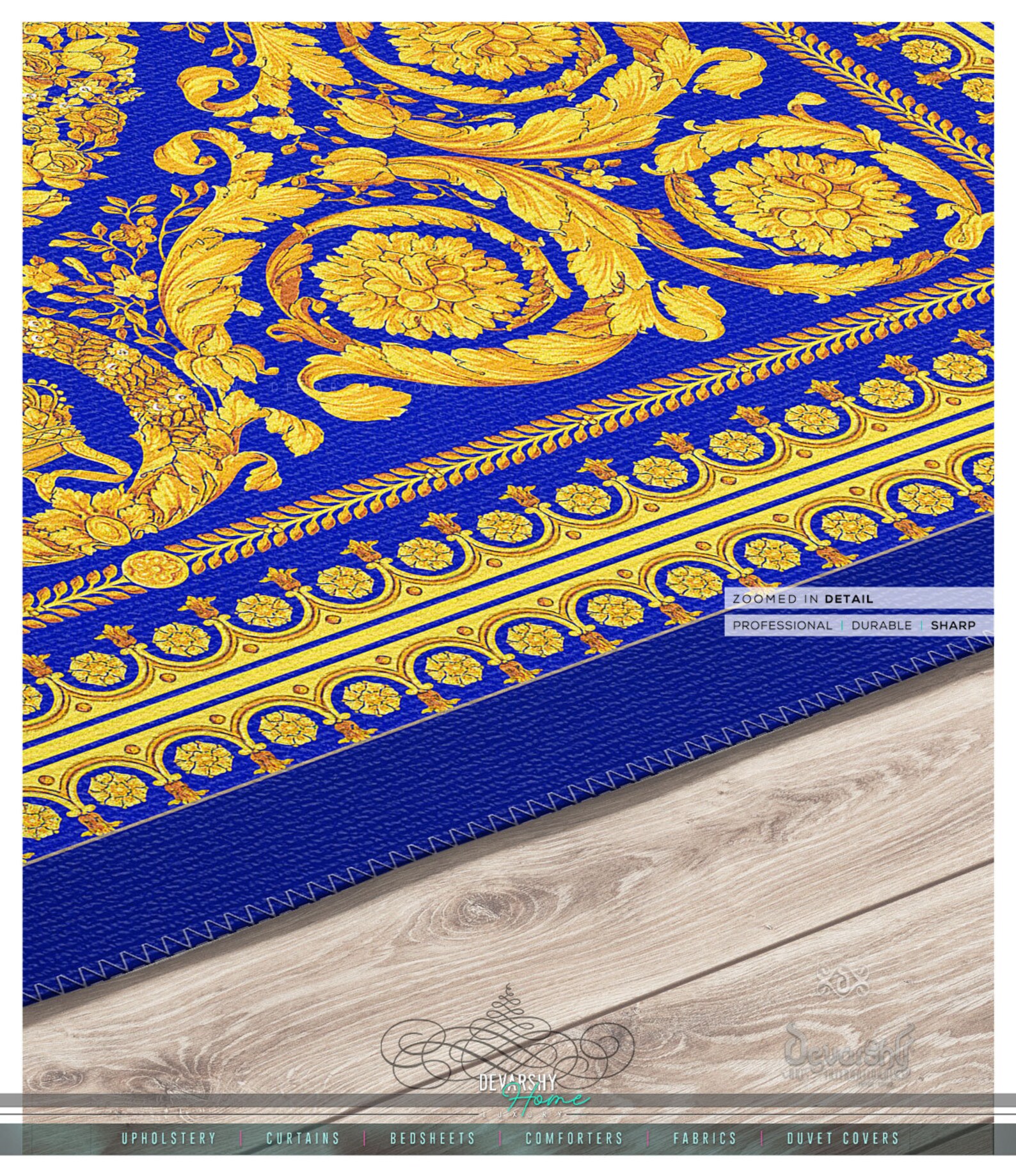 Golden Baroque Cobalt Blue Area Rug Available in 3 Sizes Etsy