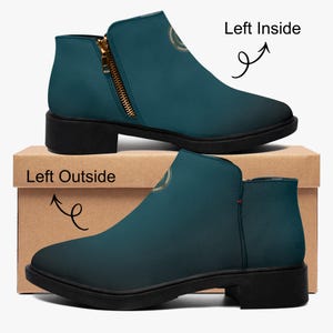 Teal faux Suede Boots, Unisex Chukka Boots, Faux Leather Boots, Blue Chukka Boots, Unisex Shoes Boots, Teal Ankle Boots, Gold Zipper Boots