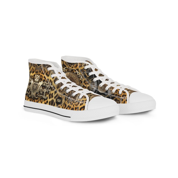 Baroque Leopard Shoes, Unisex High Top Sneakers, Animal Print