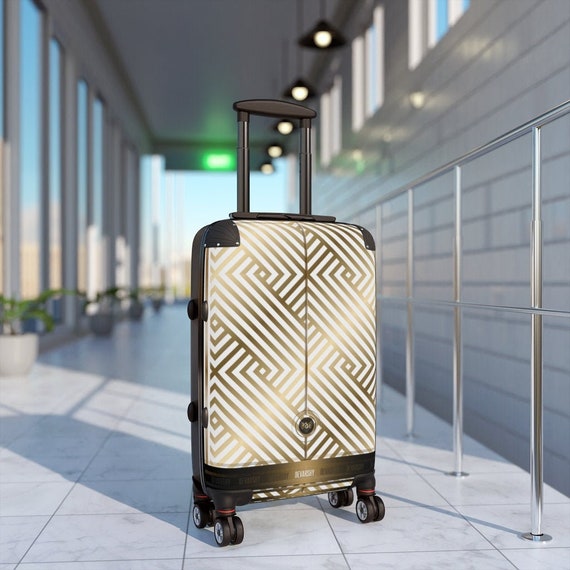 White DIAGONAL Gold Cabin Baggage Carryon Suitcase Travel Etsy
