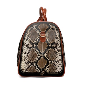 Snake Skin PU Leather Bag Python Skin Travel Bag Leather Luggage Brown ...