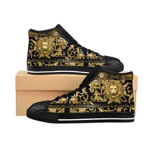 Men&#39;s High-top Sneakers, Golden Lion Shoes, Canvas Shoes For Men, Baroque Sneakers, Golden Lion Sneakers