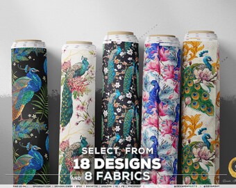 Peacock Print Apparel Fabric 3m+ | 8 Fabric Options | 18 Designs. Fabric by the yard | 051
