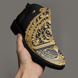 black and gold dress boots Saint Ashley Black Leather Gold Horsebit Dcor Back Zip Boots US 8-8.5 / EU 39 / Black