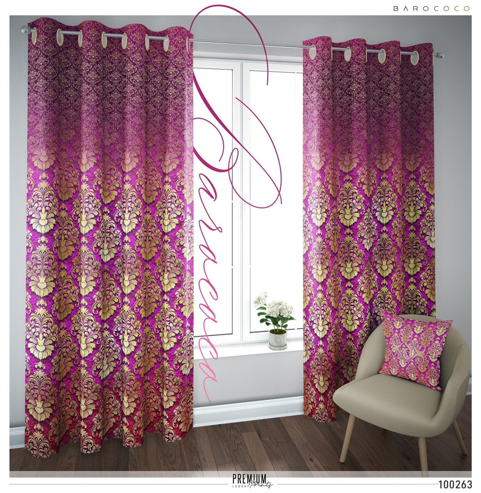 Fuchsia Damask Pattern PREMIUM Curtain Panel. Available on 12 Etsy