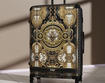 Baroque Pattern Suitcase, Travel Luggage, Hard Shell Carry-on, Gold Filigree Bag, Jetsetters Travel Gear, Ornate Travel Accessory | RB0080