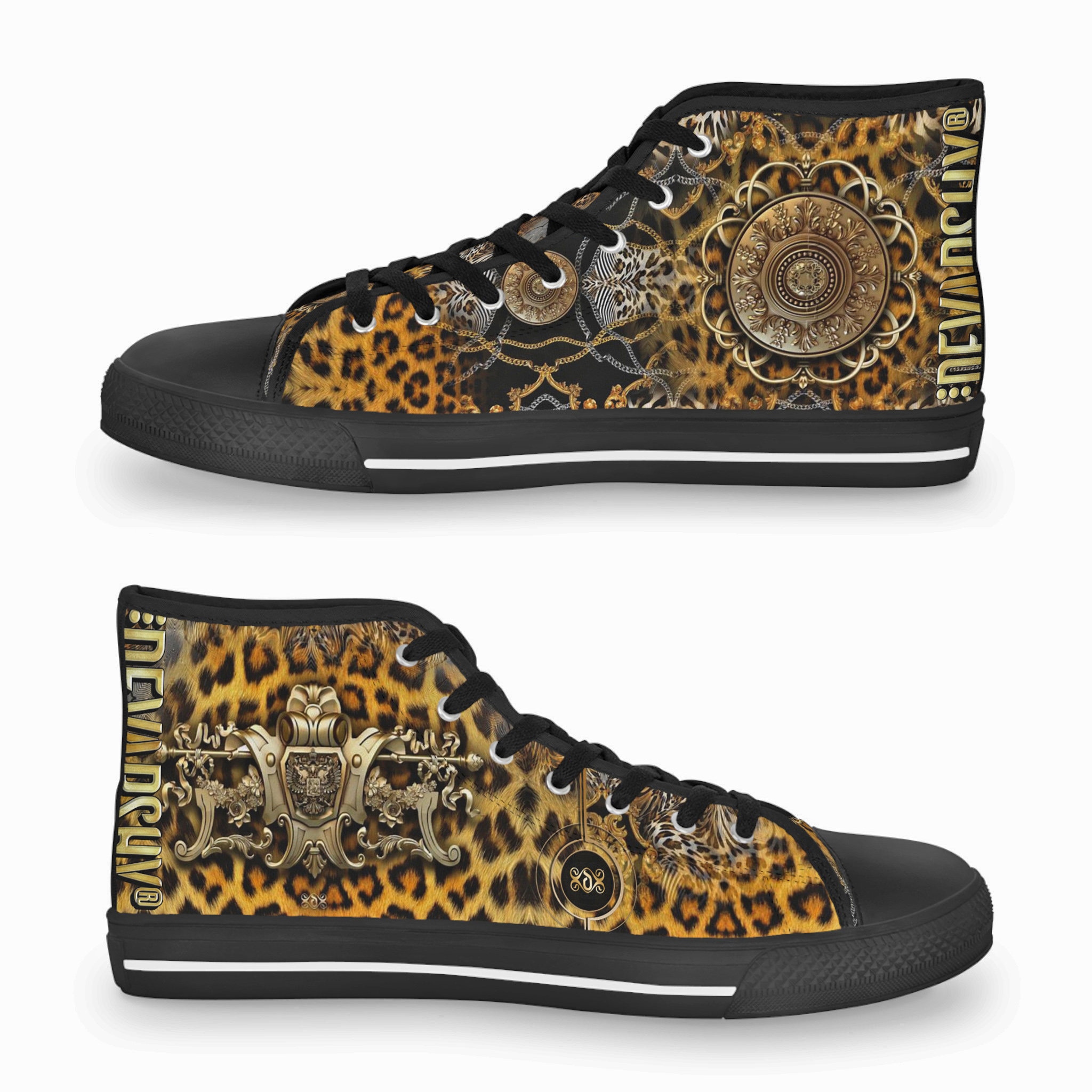 Baroque Leopard Shoes, Unisex High Top Sneakers, Animal Print