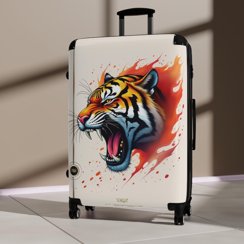 Koffer brullende tijger, handbagage, bagage met wilde dierenkunst, jetsetter-reistas, reizigersaccessoire, bagage met tijgerprint | 003 Large