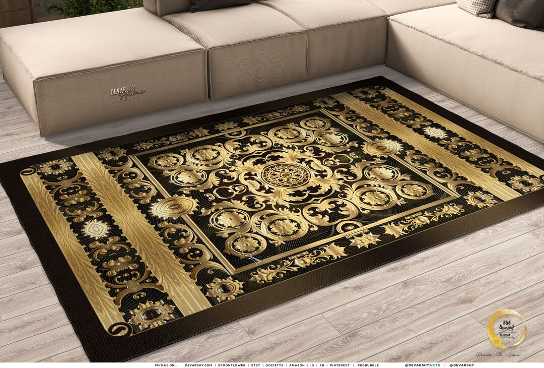 Elegant Baroque Area Rug, Ornate Gold Carpet, 3 Sizes, Decorative ...