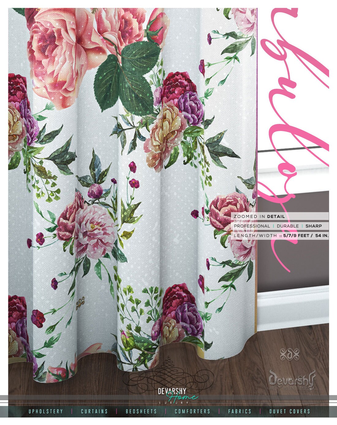 Beautiful Floral Print PREMIUM Curtain Panel. Available on 12 Etsy