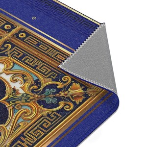 Royal Blue Area Rug, Baroque Blue Carpet, Printed Area Rug, Bedroom Carpet, Chenille Area Rug, Ornate Blue Carpet