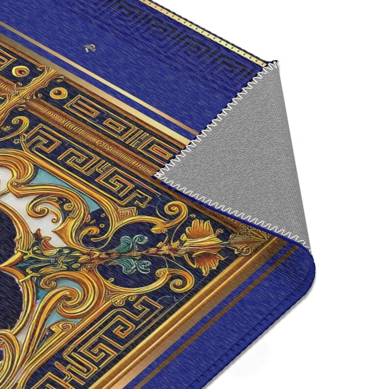 Royal Blue Area Rug, Baroque Blue Carpet, Printed Area Rug, Bedroom Carpet, Chenille Area Rug, Ornate Blue Carpet