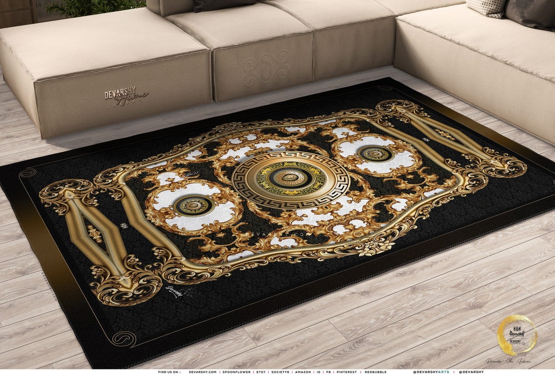 Opulence Gold Area Rug Baroque Carpet Decorative Bedroom Rugs in 3 ...