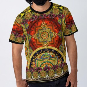 Thangka Painting Cotton T-Shirt, Unisex Casual Wear, Tibetan Art Summer Tee, Graphic T-Shirt, Streetwear Style, Everyday Wear Tee | 104998 image 4