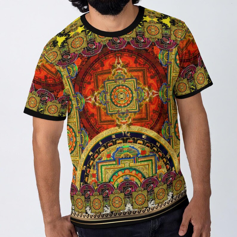 Thangka Painting Cotton T-Shirt, Unisex Casual Wear, Tibetan Art Summer Tee, Graphic T-Shirt, Streetwear Style, Everyday Wear Tee | 104998 image 4