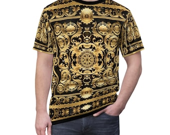 Luxury Baroque T-Shirt, Gold Pattern Unisex Tee, Designer Graphic Shirt, Stylish Everyday Wear, Casual T-shirt, Streetwear Top | D20191