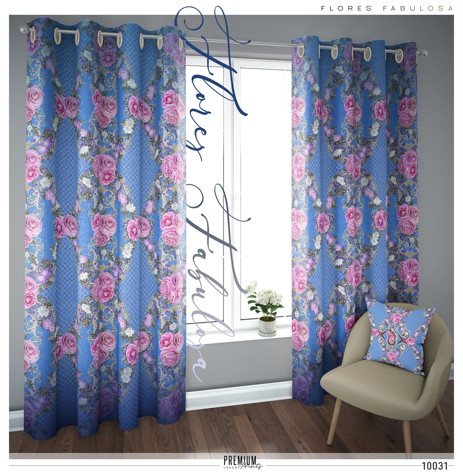 Decorative Blue Floral PREMIUM Curtain Panel. Available on 12 Etsy
