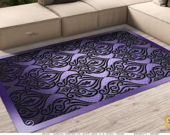 Damask Pattern Area Rug, Purple Damask Carpet, Chenille Area Rug, Bedroom Carpet, Damask Home Décor, Livingroom Rugs Floor Mat | 10005E
