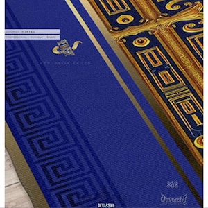 Royal Blue Area Rug, Baroque Blue Carpet, Printed Area Rug, Bedroom Carpet, Chenille Area Rug, Ornate Blue Carpet