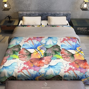 Watercolor Leaves 100% Cotton Sateen Duvet Cover with Zipper | King, Queen, Full, Twin Colorful Duvet Cover | RB0092