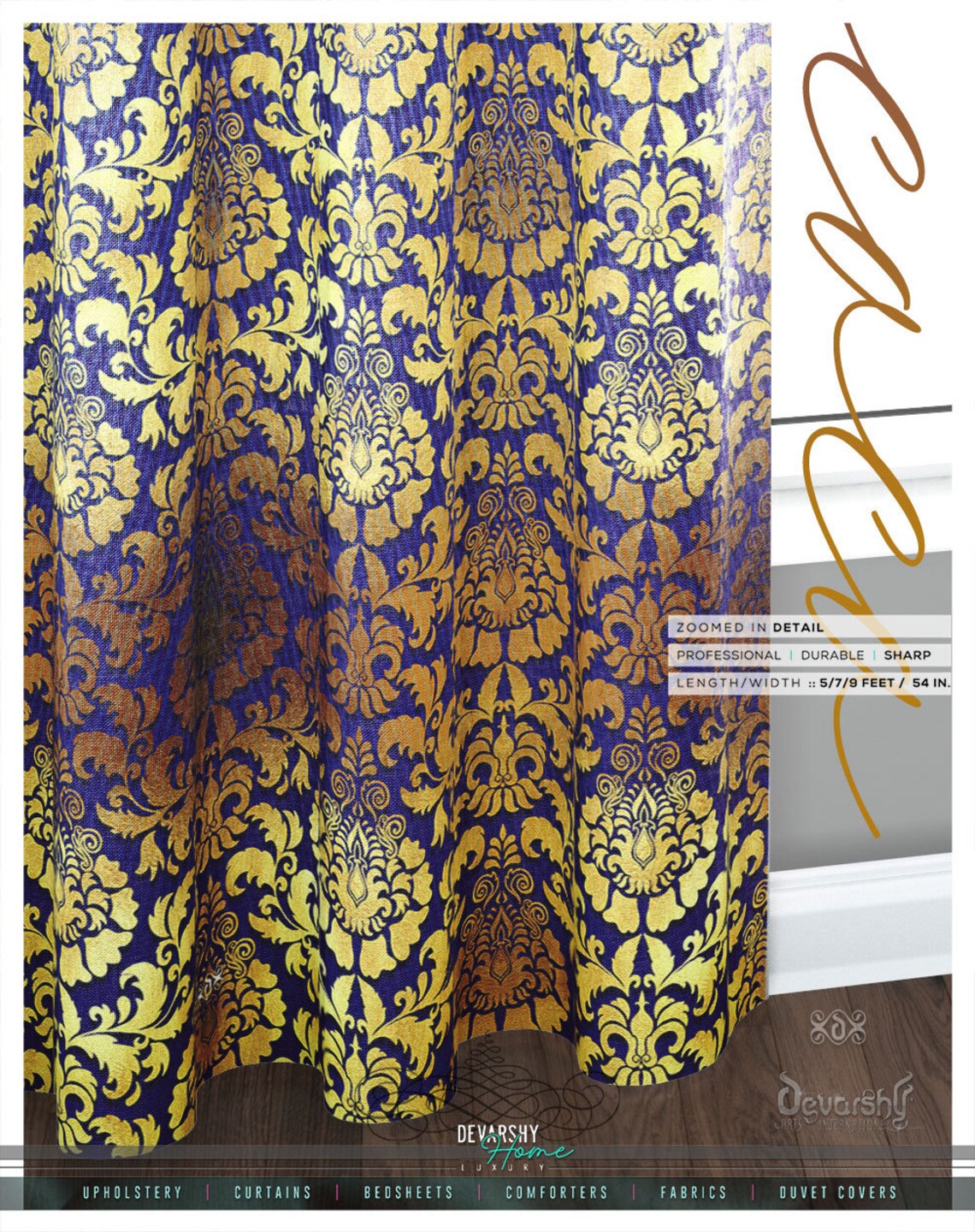 Gold Damask Pattern PREMIUM Curtain Panel. Available on 12 Etsy