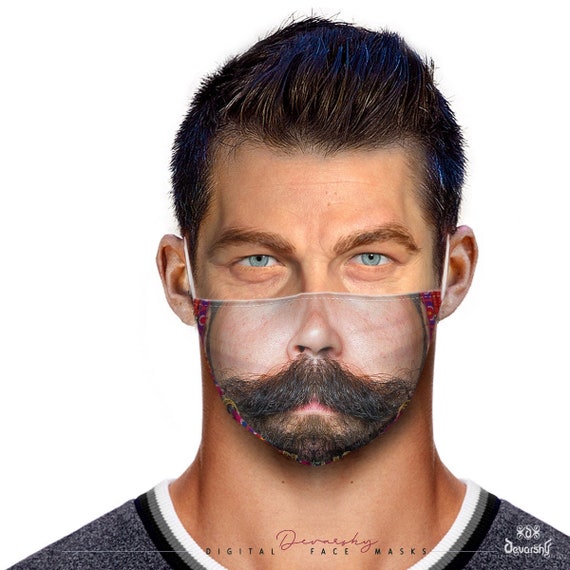 Man With Moustache Selfie Face Mask With Filter and Nose Wires Etsy