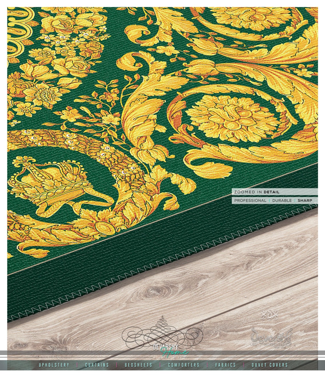 Opulent Gold Rococo Emerald Green Area Rug Available in 3 Etsy