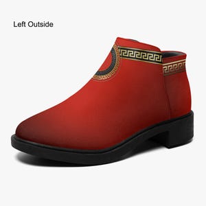 Red Chukka Boots, Faux Suede Boots, Sensual Red Boots, Unisex Boots Shoes, Gold Zipper Boots, Ankle Boots, Ruby Red Boots, Unisex Footwear