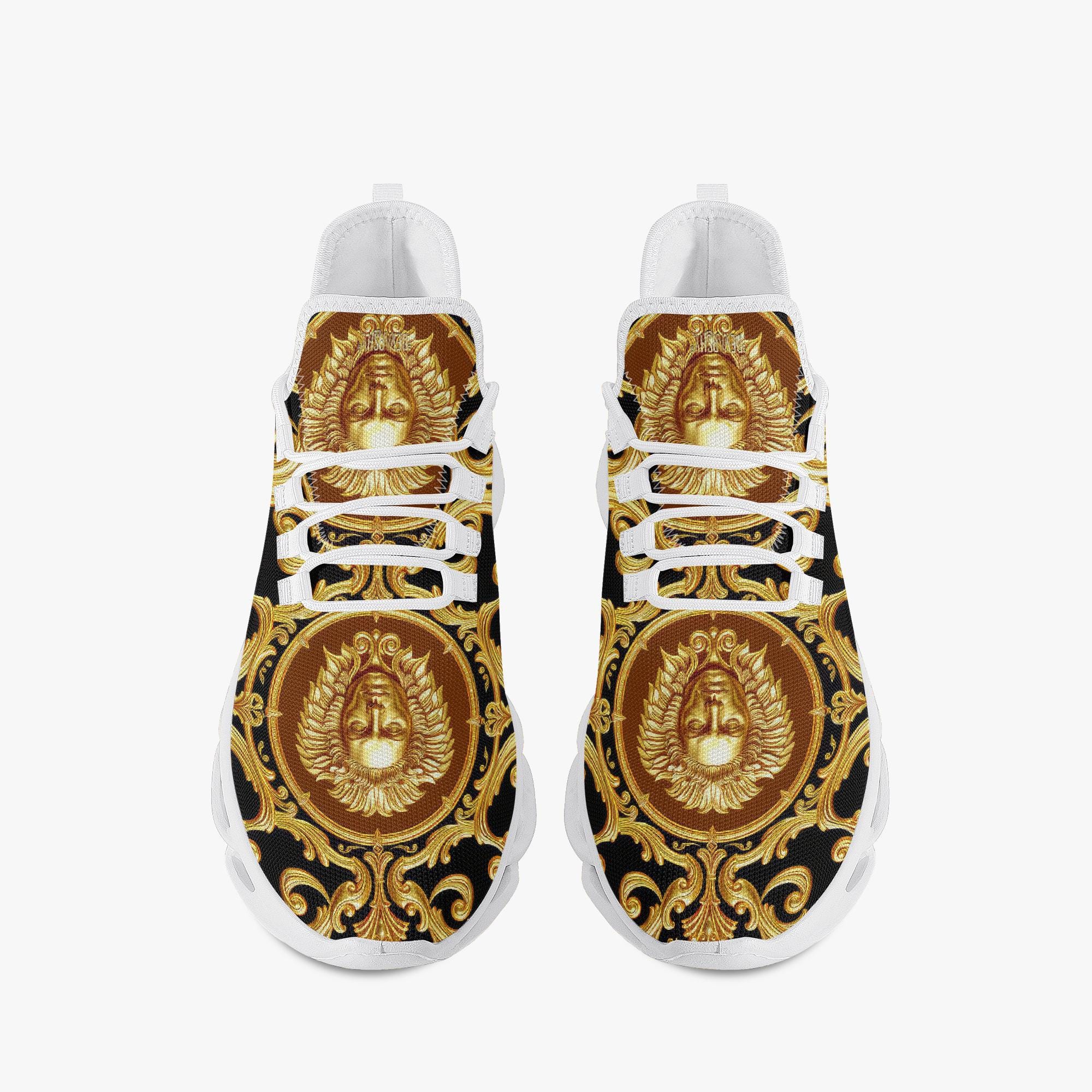 Baroque Sports Shoes, Basketball Shoes, Mesh Bounce Sneakers, Ornate Gold Shoes, Running Shoes, Baroque Designer Sneakers