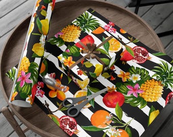 Tropical Fruits Wrapping Paper, Seasonal Gift Wrappings, DIY Craft Supplies, Present Wrapping Paper Rolls, Tropical Print Gift Paper Roll