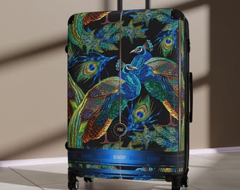 Pauwenkoffer, Stijlvolle reisbagage, Handbagage, Bagage met pauwenprint, Koffer met harde schaal, Jetsetters-reisuitrusting | D20029