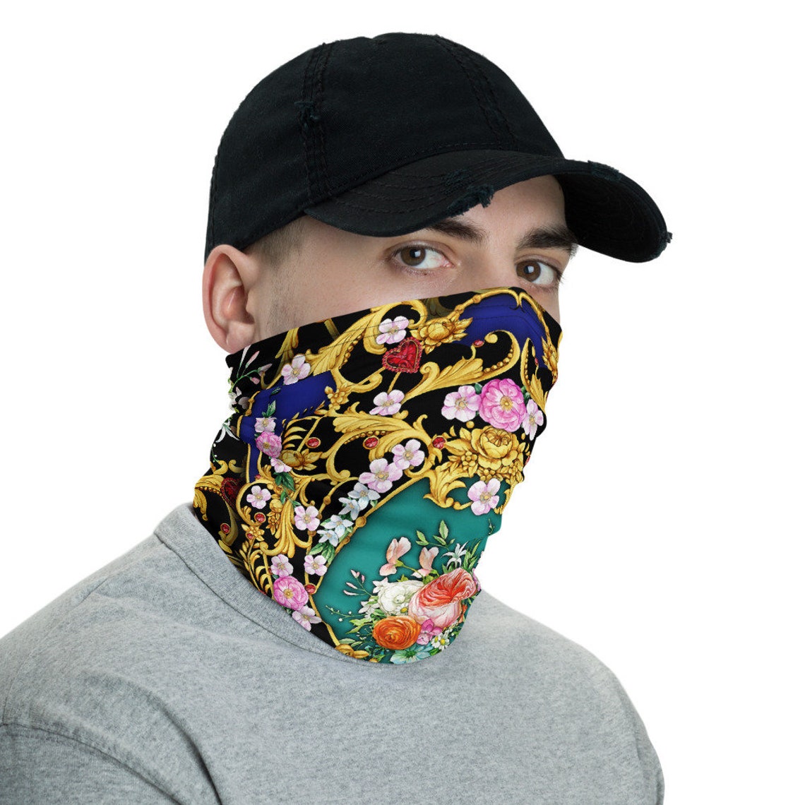 European Baroque Floral Neck Gaiter Fabric Mask Neck Tube PF Etsy