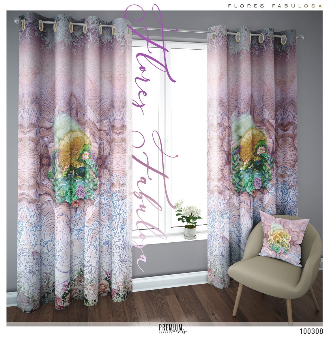Organic Pink Floral PREMIUM Curtain Panel. Available on 12 Etsy