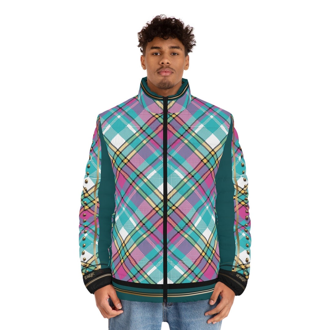 Cyan Tartan Puffer Jacket Unisex Jacket Best Winter Gift Blue Plaids ...